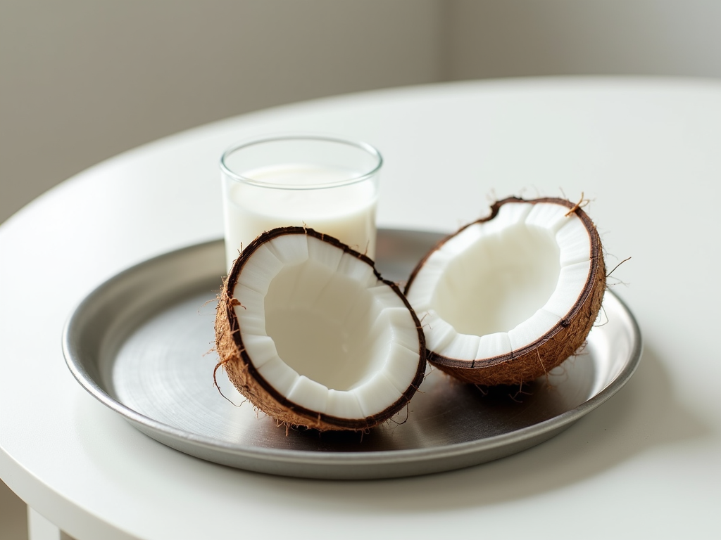 Glass of white coconut milk